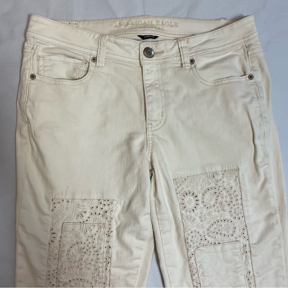 American Eagle Ivory Patchwork Skinny Jeans Size 10 Long - Picture 5 of 7